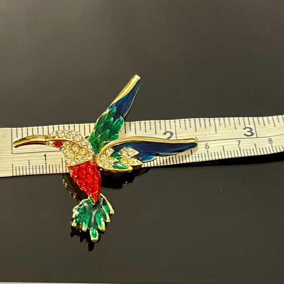 Vintage Enamel with Rhinestones Hummingbird Brooch - Picture 10 of 14